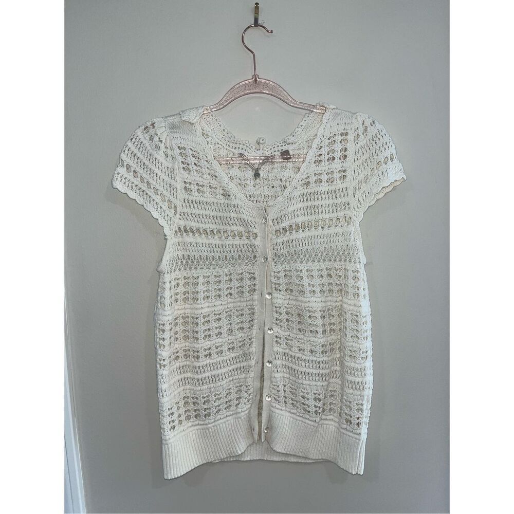 Knitted & Knotted Anthropologie Crochet Butterfly Short sleeve Cardigan M